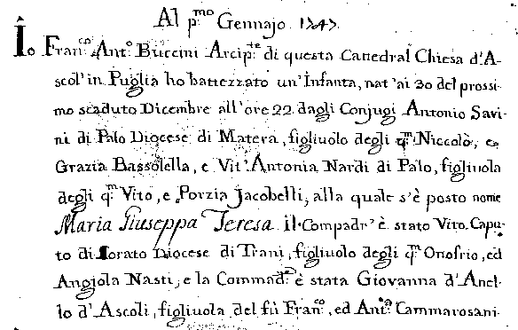 Baptism record from Ascoli